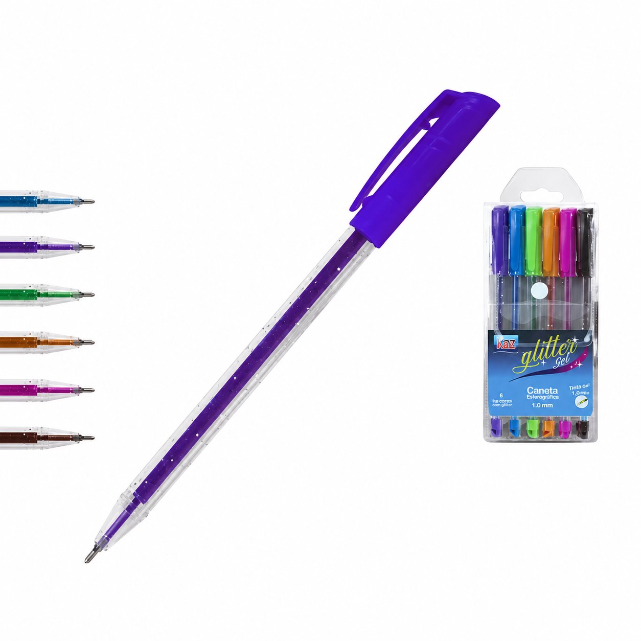 CANETA ESFEROGRAFICA GEL C/GLITER KAZ 1,0
